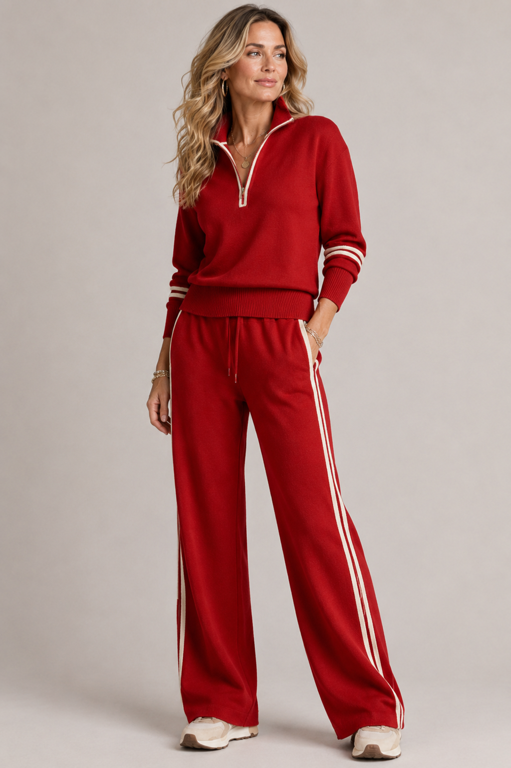 Women’s Quarter-Zip Sweatshirt & Wide-Leg Pants Set