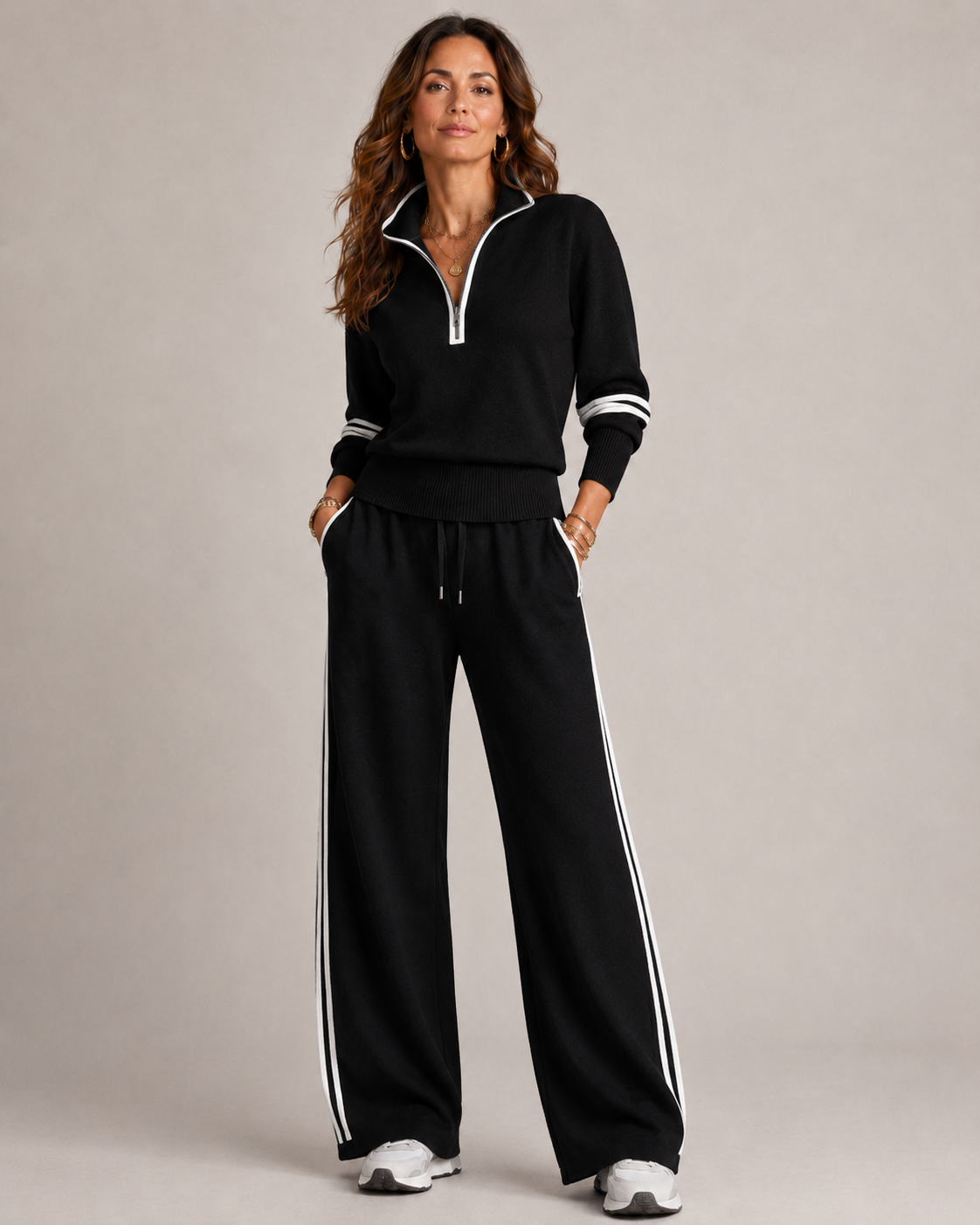 Women’s Quarter-Zip Sweatshirt & Wide-Leg Pants Set
