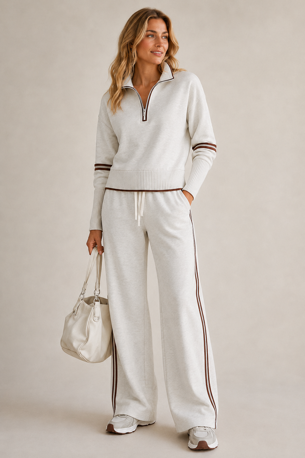 Women’s Quarter-Zip Sweatshirt & Wide-Leg Pants Set