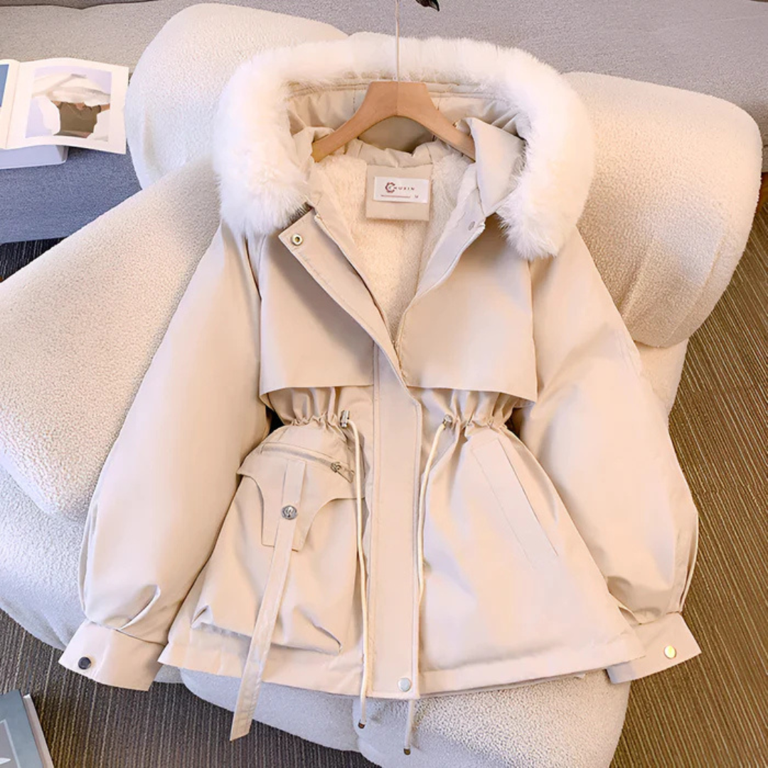 Women's Short Quilted Faux Fur Winter Jacket