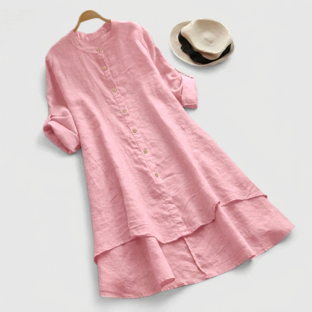 Women's Button-Front Tiered Midi Dress with Flounce Hem