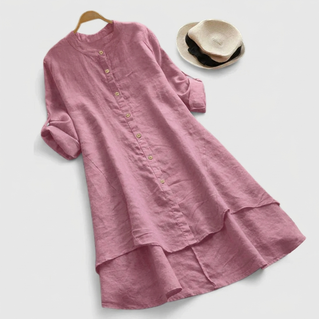 Women's Button-Front Tiered Midi Dress with Flounce Hem