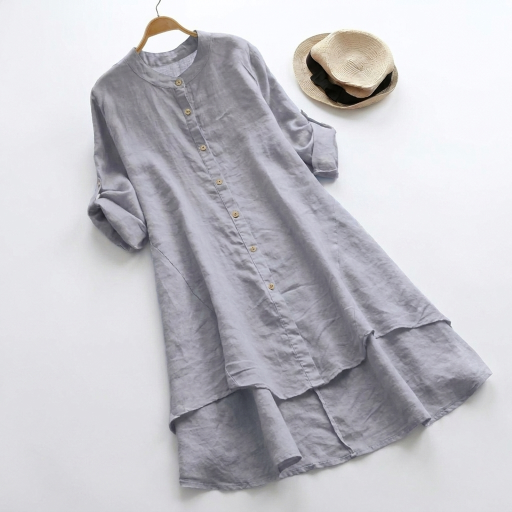 Women's Button-Front Tiered Midi Dress with Flounce Hem
