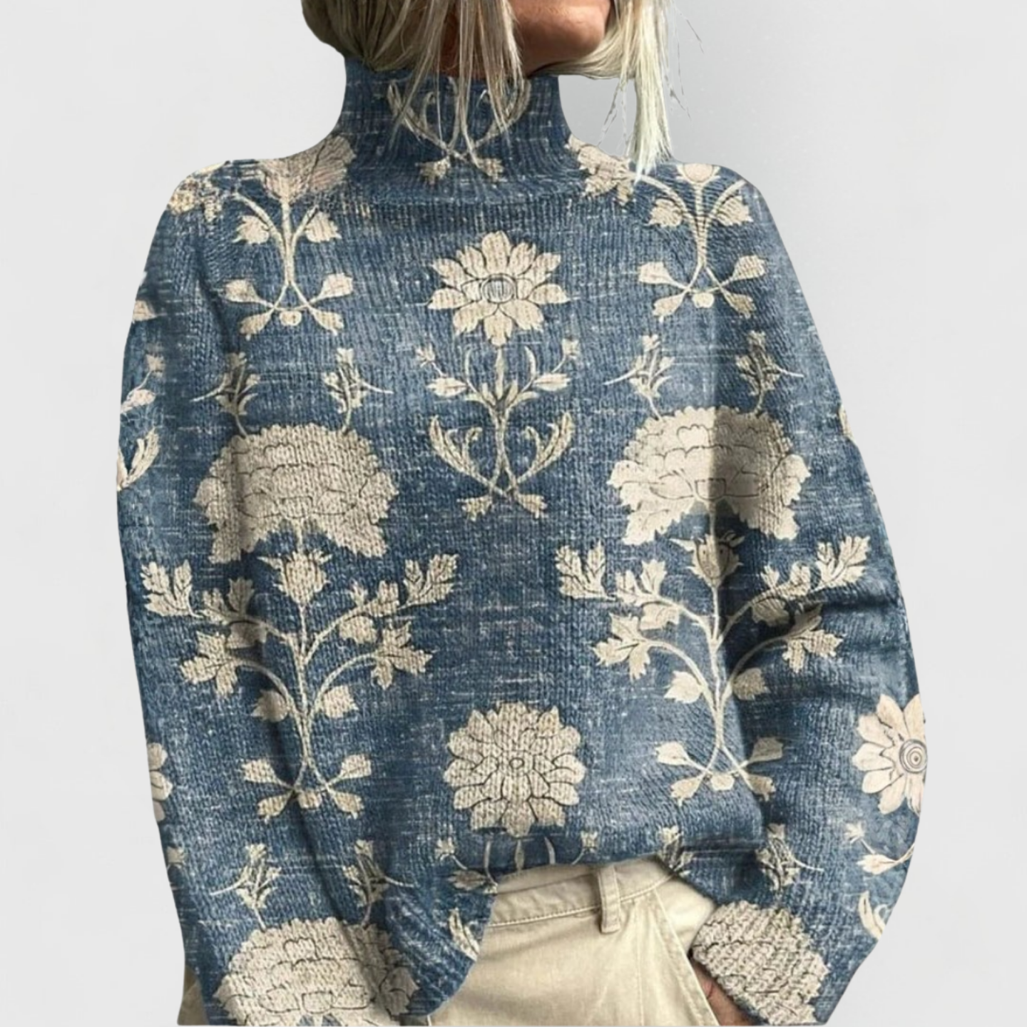 Women's Vintage Print Turtleneck Sweater