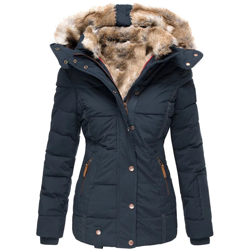 Women’s Hooded Quilted Winter Jacket with Faux Fur Trim