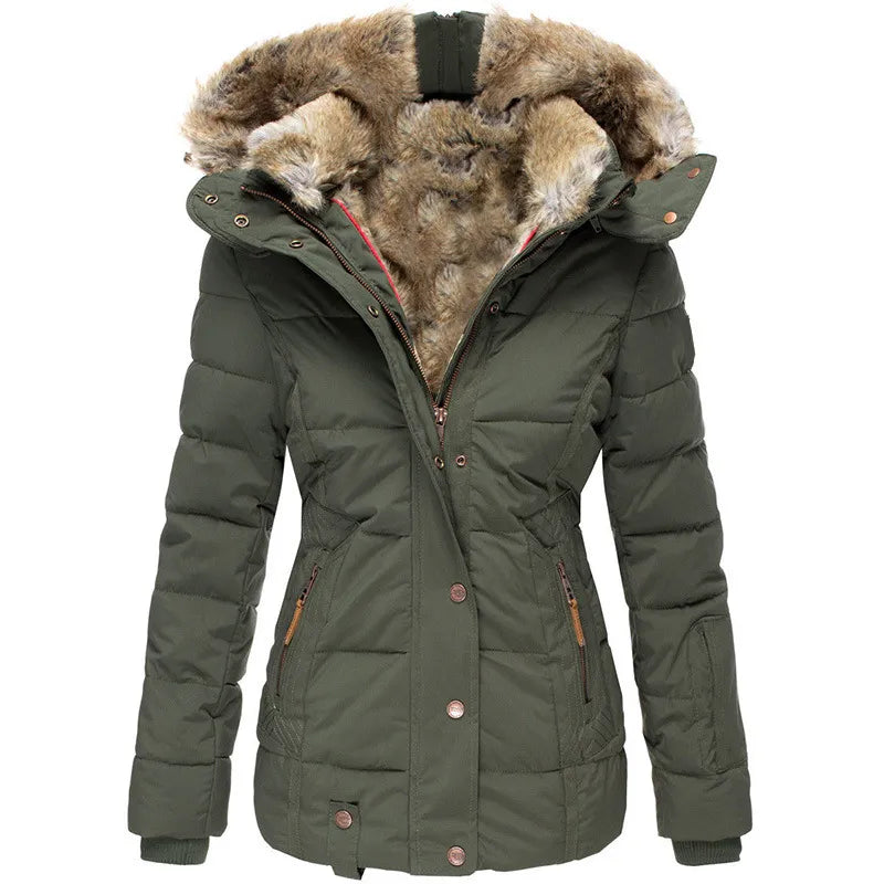 Women’s Hooded Quilted Winter Jacket with Faux Fur Trim