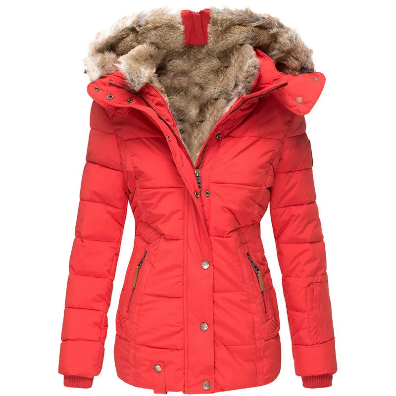 Women’s Hooded Quilted Winter Jacket with Faux Fur Trim
