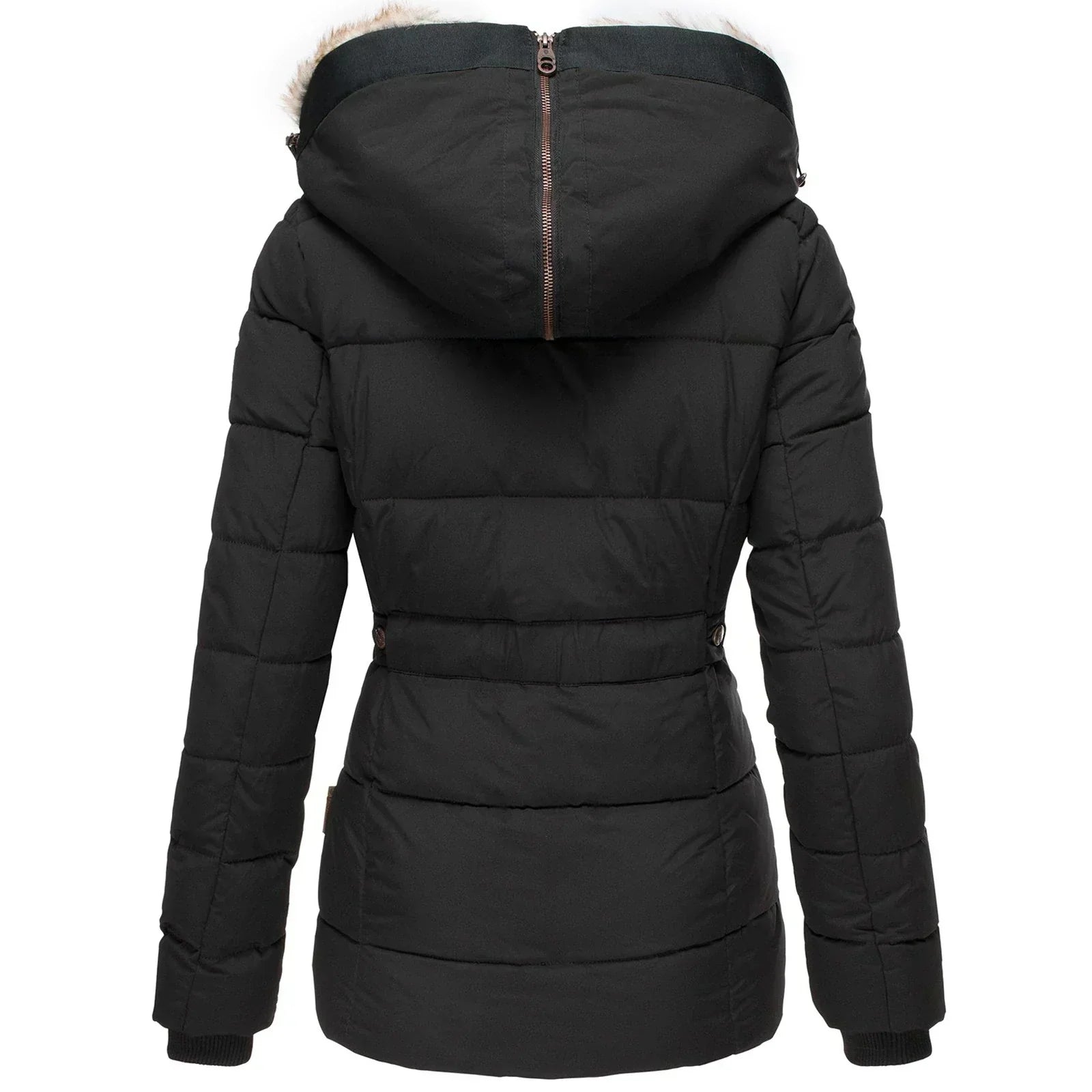 Women’s Hooded Quilted Winter Jacket with Faux Fur Trim