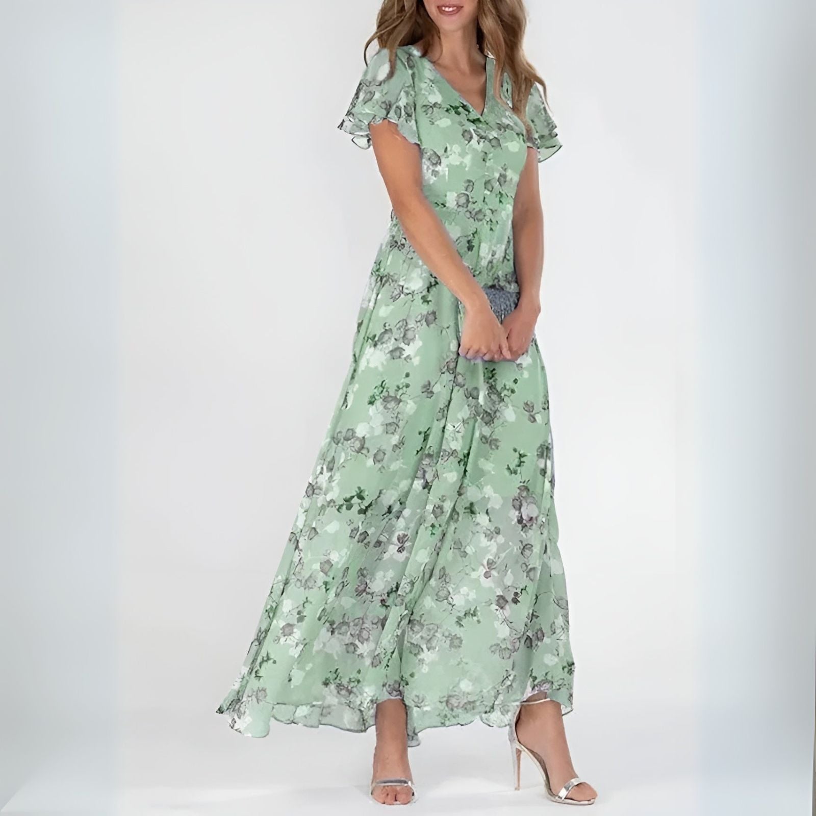 Women’s Floral Maxi Dress with Flutter Sleeves