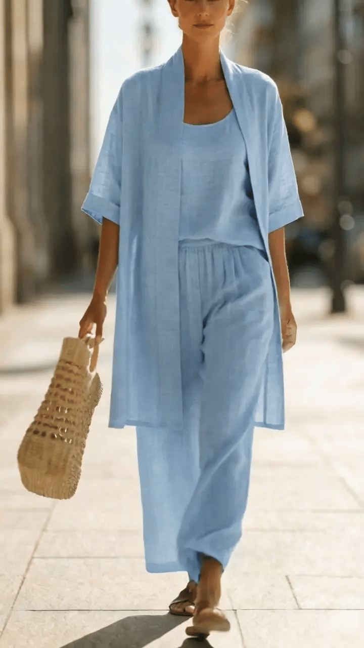 Women’s Three-Piece Relaxed Lounge Set with Open-Front Cardigan