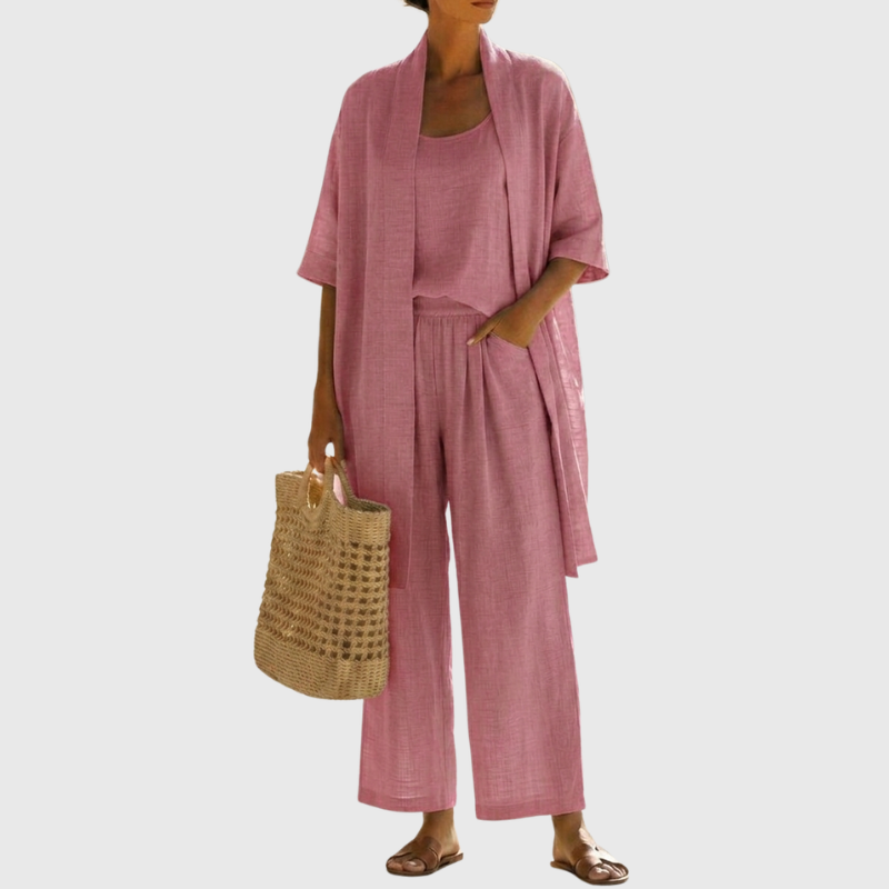 Women’s Three-Piece Relaxed Lounge Set with Open-Front Cardigan