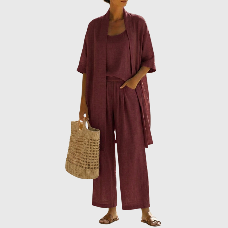 Women’s Three-Piece Relaxed Lounge Set with Open-Front Cardigan