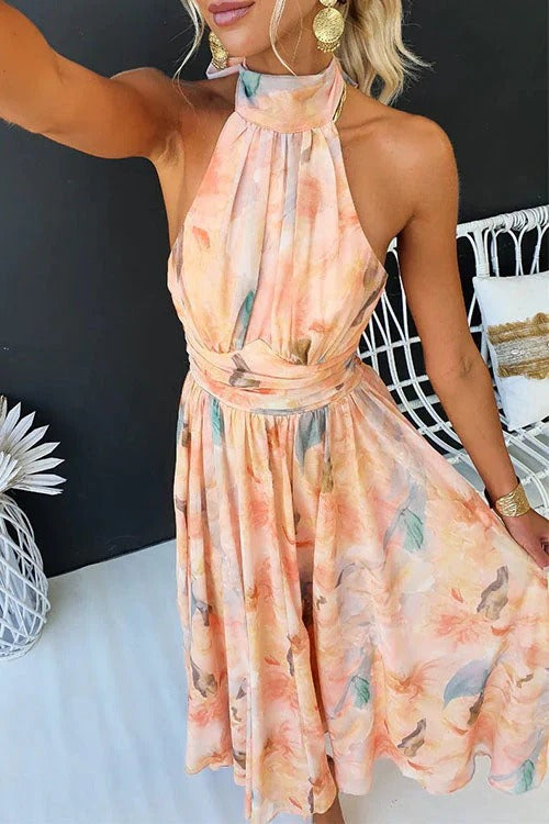 Elegant Halter Pleated Maxi Dress
