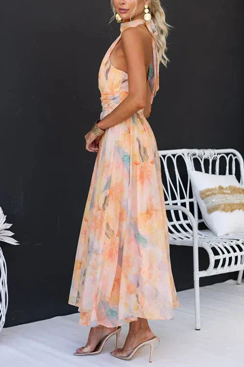 Elegant Halter Pleated Maxi Dress