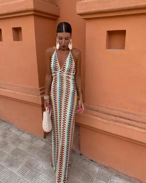 Boho Halter Maxi Dress for Women