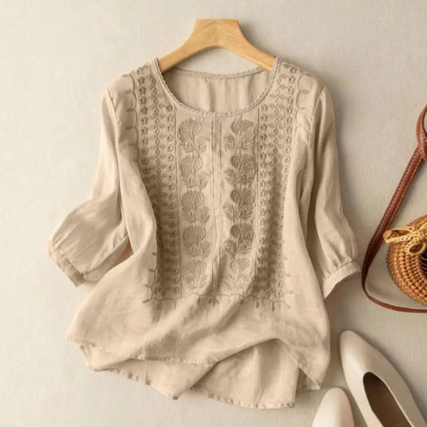 Women's Embroidered 3/4 Sleeve Blouse with Delicate Artisanal Detailing