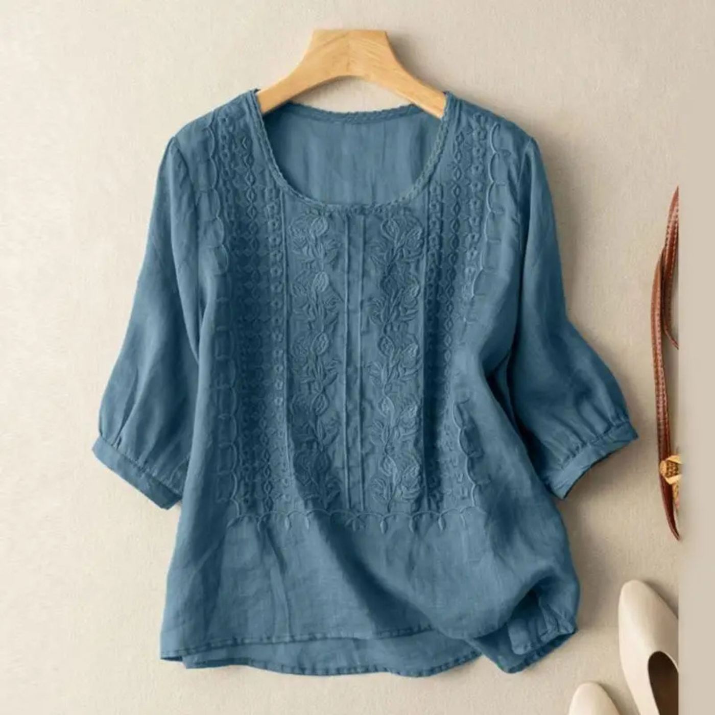 Women's Embroidered 3/4 Sleeve Blouse with Delicate Artisanal Detailing