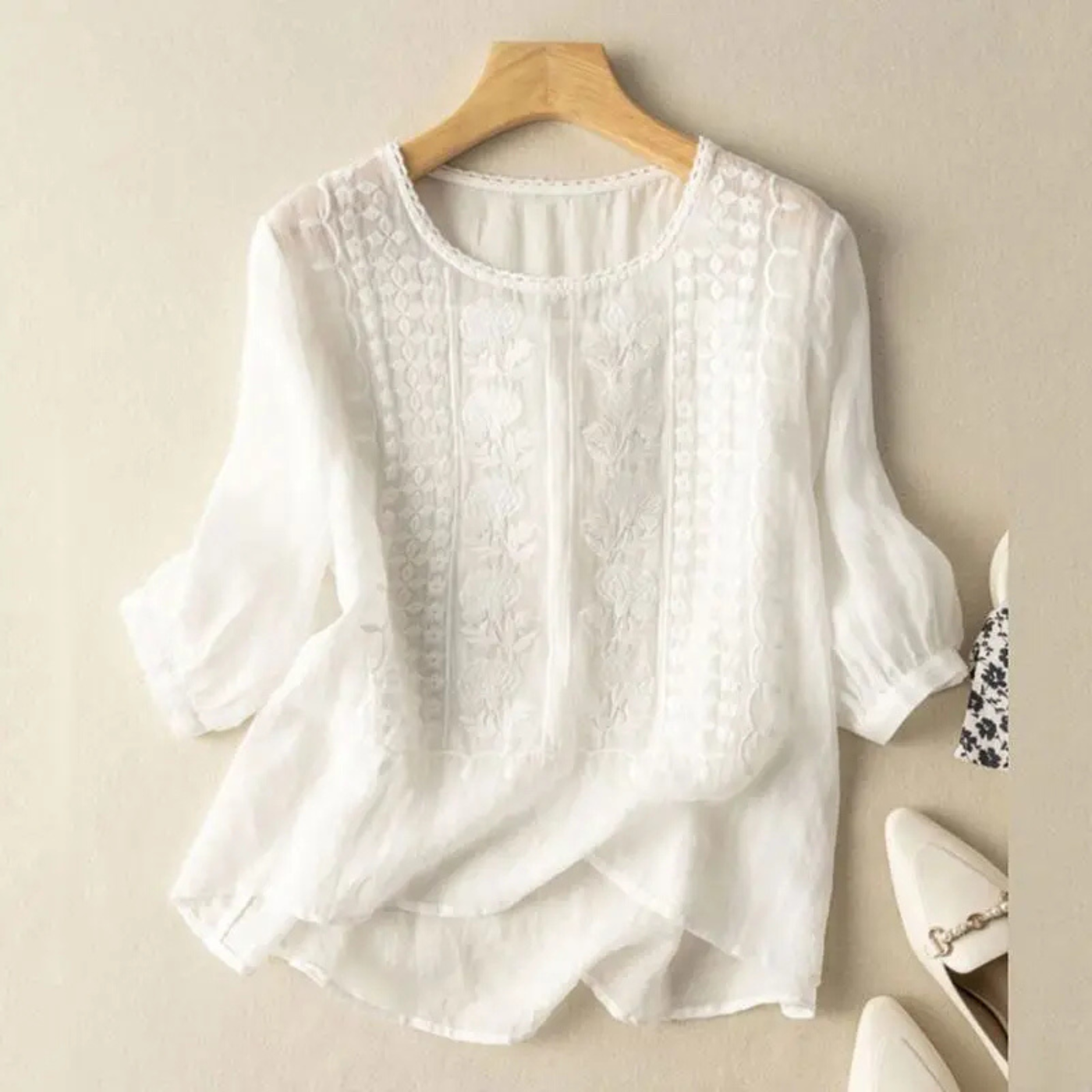 Women's Embroidered 3/4 Sleeve Blouse with Delicate Artisanal Detailing
