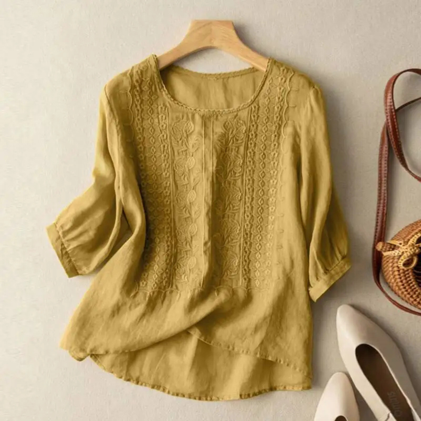 Women's Embroidered 3/4 Sleeve Blouse with Delicate Artisanal Detailing