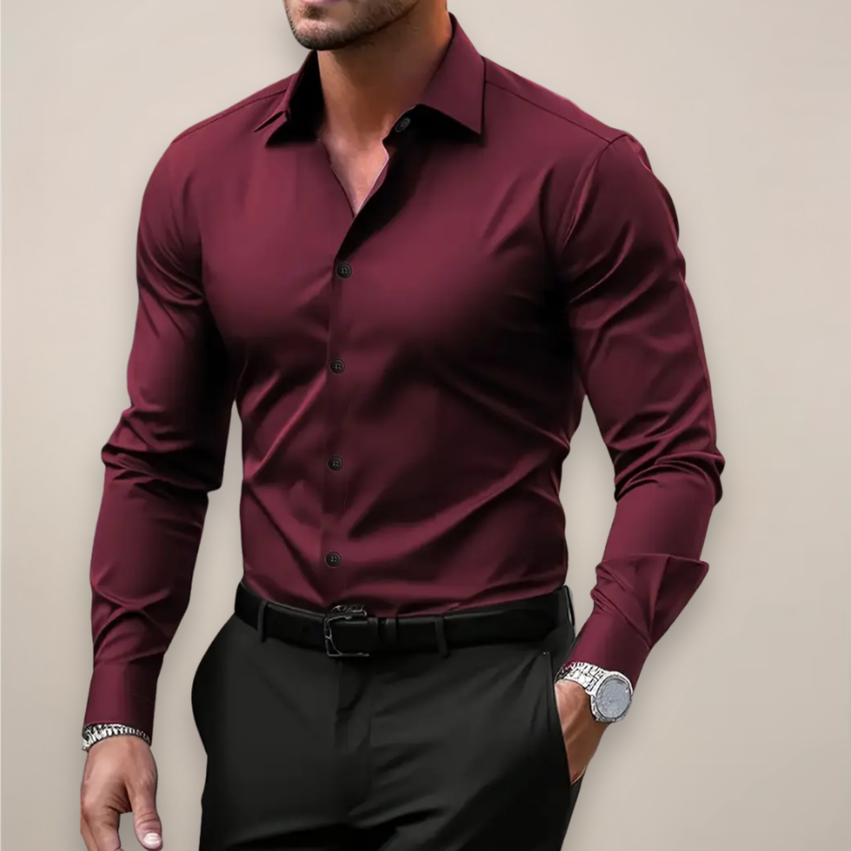 Men's Slim Fit Long Sleeve Button-Up Shirt
