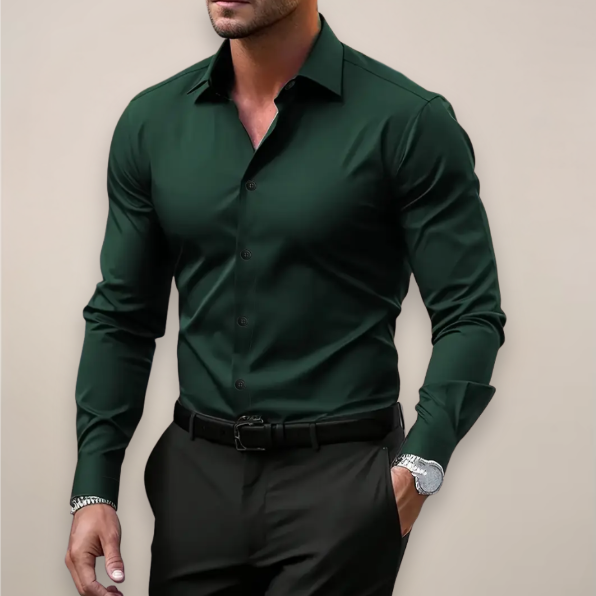 Men's Slim Fit Long Sleeve Button-Up Shirt