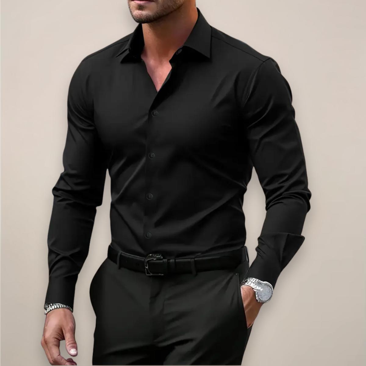 Men's Slim Fit Long Sleeve Button-Up Shirt