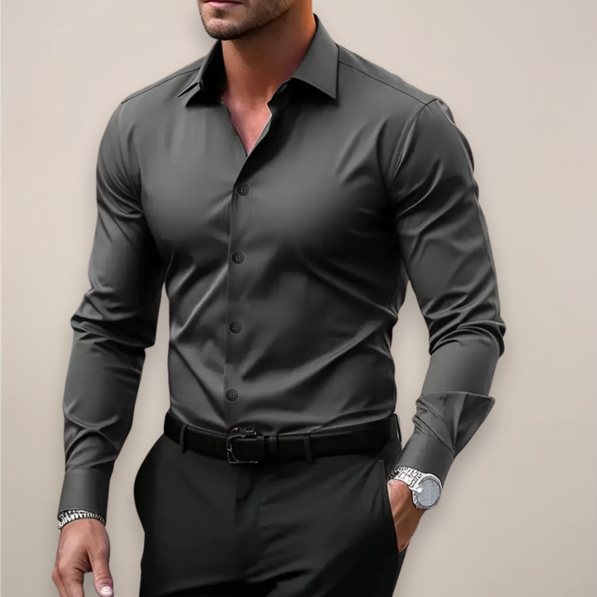 Men's Slim Fit Long Sleeve Button-Up Shirt