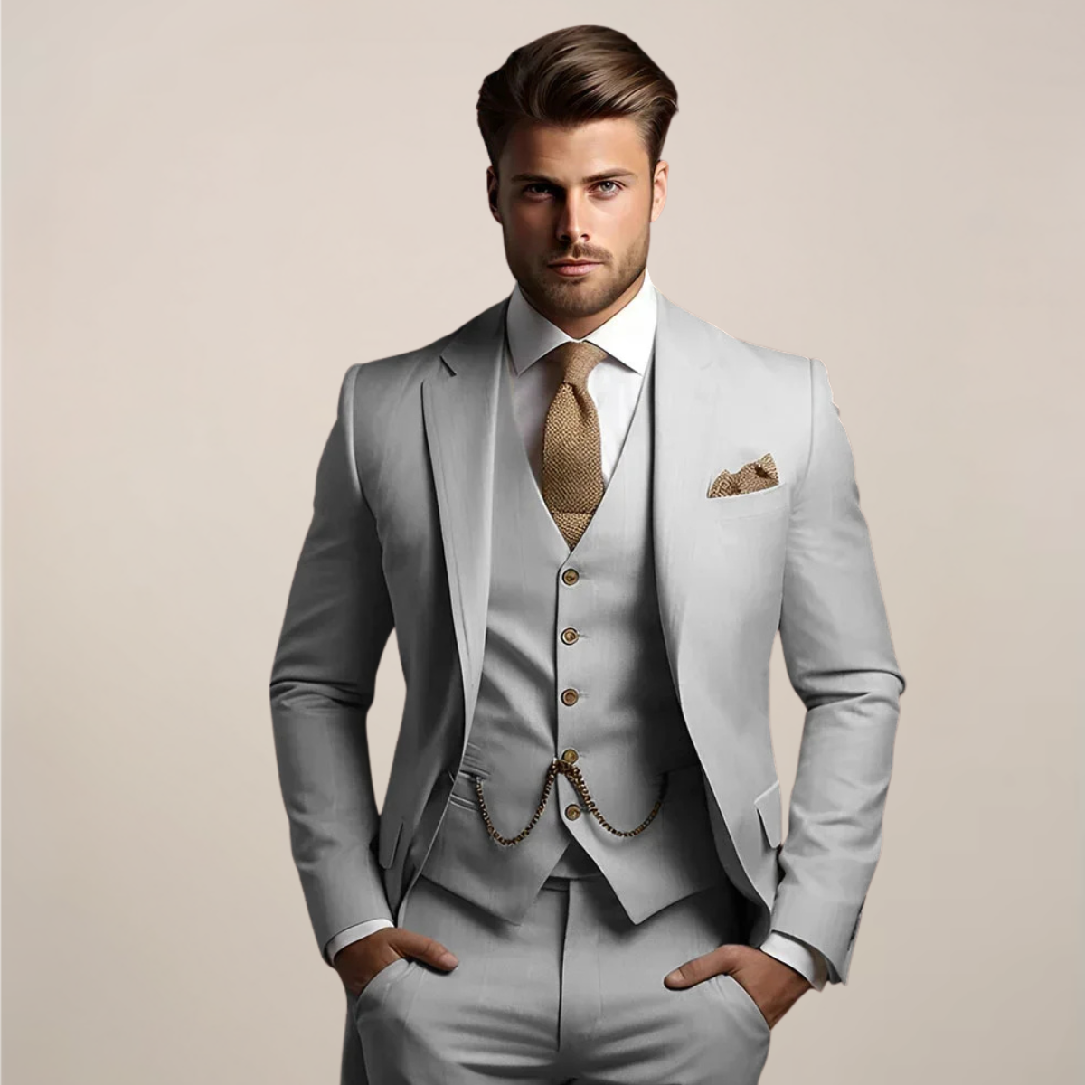 Men's Three-Piece Tailored Suit Set For Formal Occasions