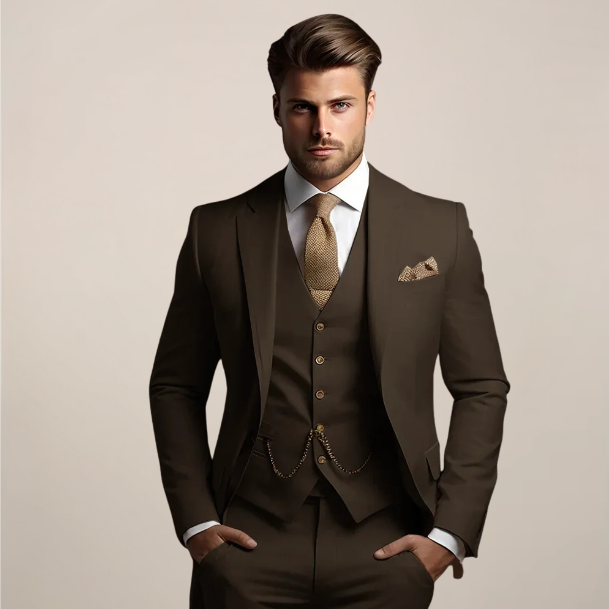 Men's Three-Piece Tailored Suit Set For Formal Occasions