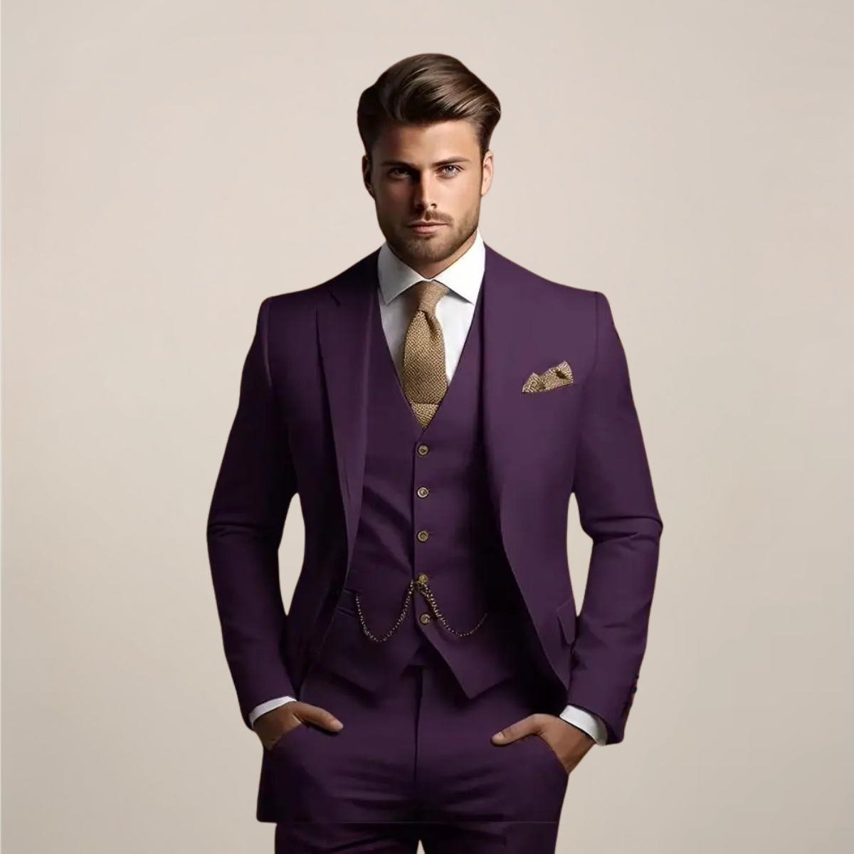 Men's Three-Piece Tailored Suit Set For Formal Occasions