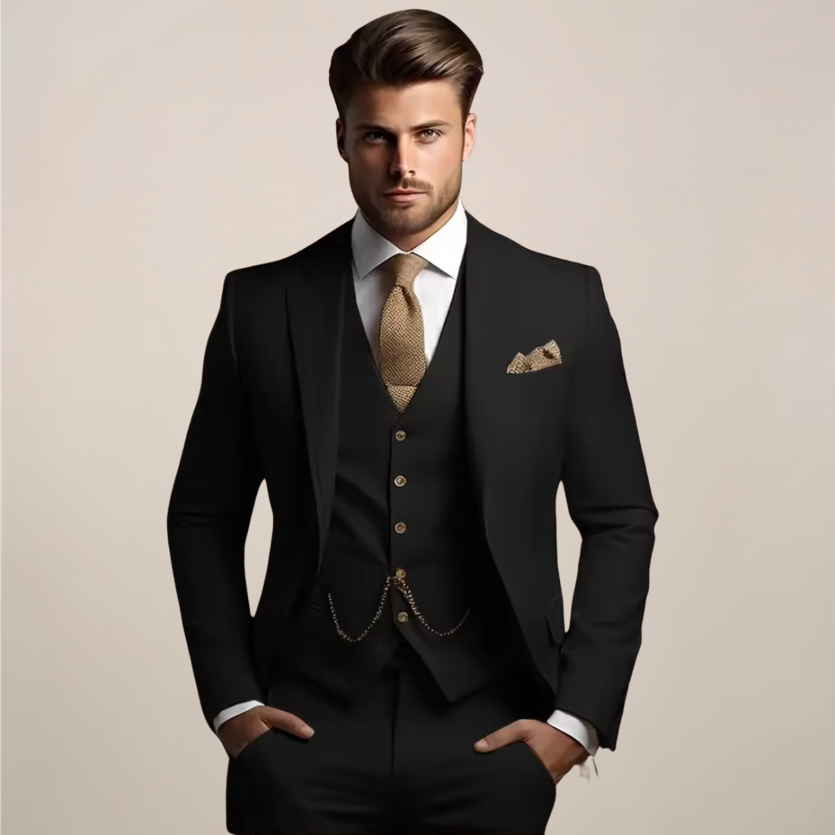 Men's Three-Piece Tailored Suit Set For Formal Occasions