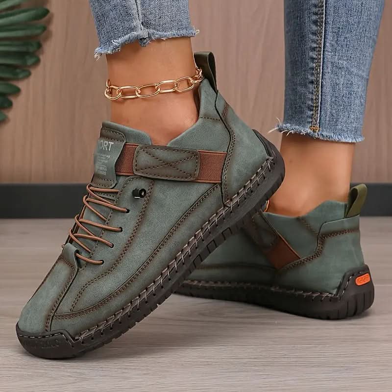 Women's Lace-Up Leather Walking Sneakers