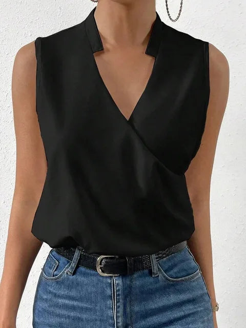Women’s Elegant Sleeveless Wrap V Neck Blouse