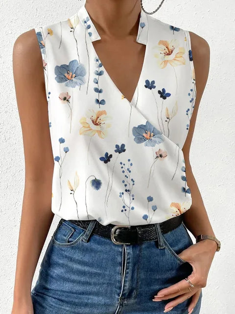 Women’s Elegant Sleeveless Wrap V Neck Blouse
