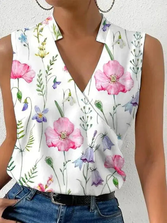 Women’s Elegant Sleeveless Wrap V Neck Blouse