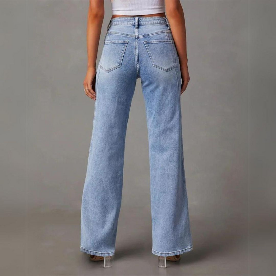 Stylish High-Waisted Denim Jeans with Wide Legs