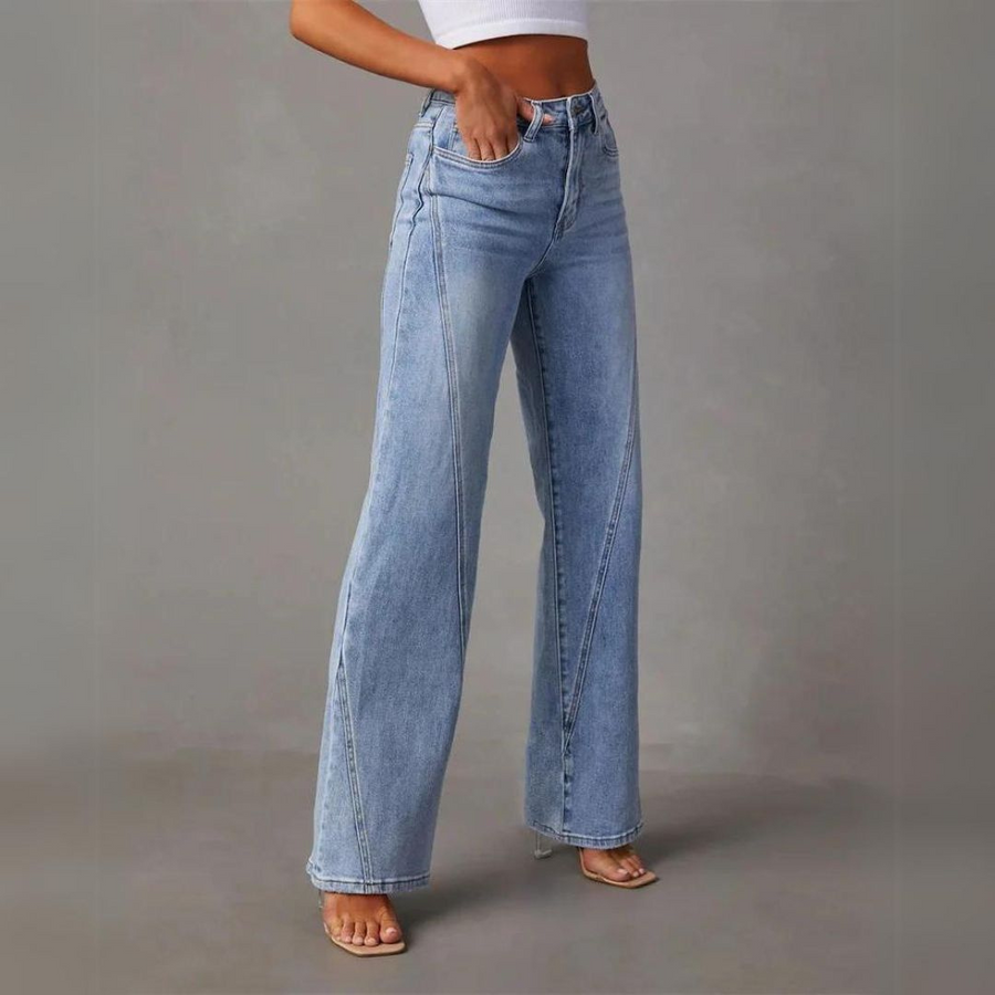 Stylish High-Waisted Denim Jeans with Wide Legs