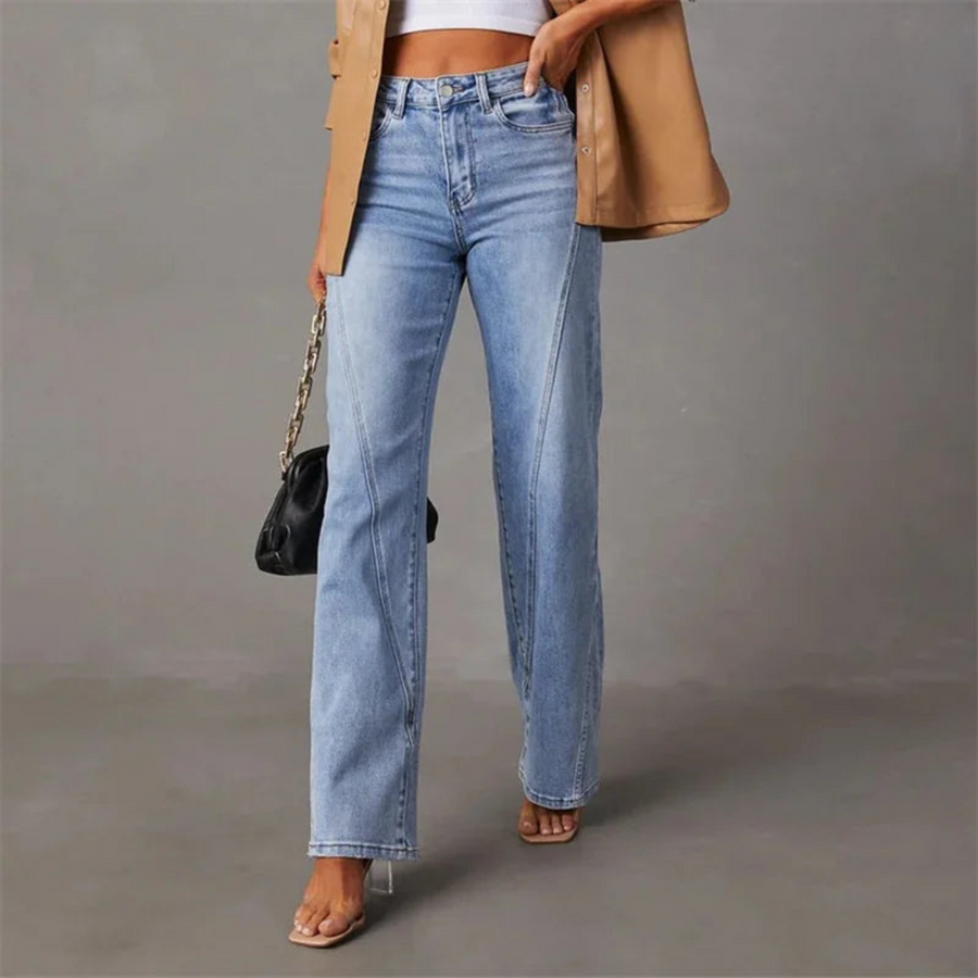Stylish High-Waisted Denim Jeans with Wide Legs