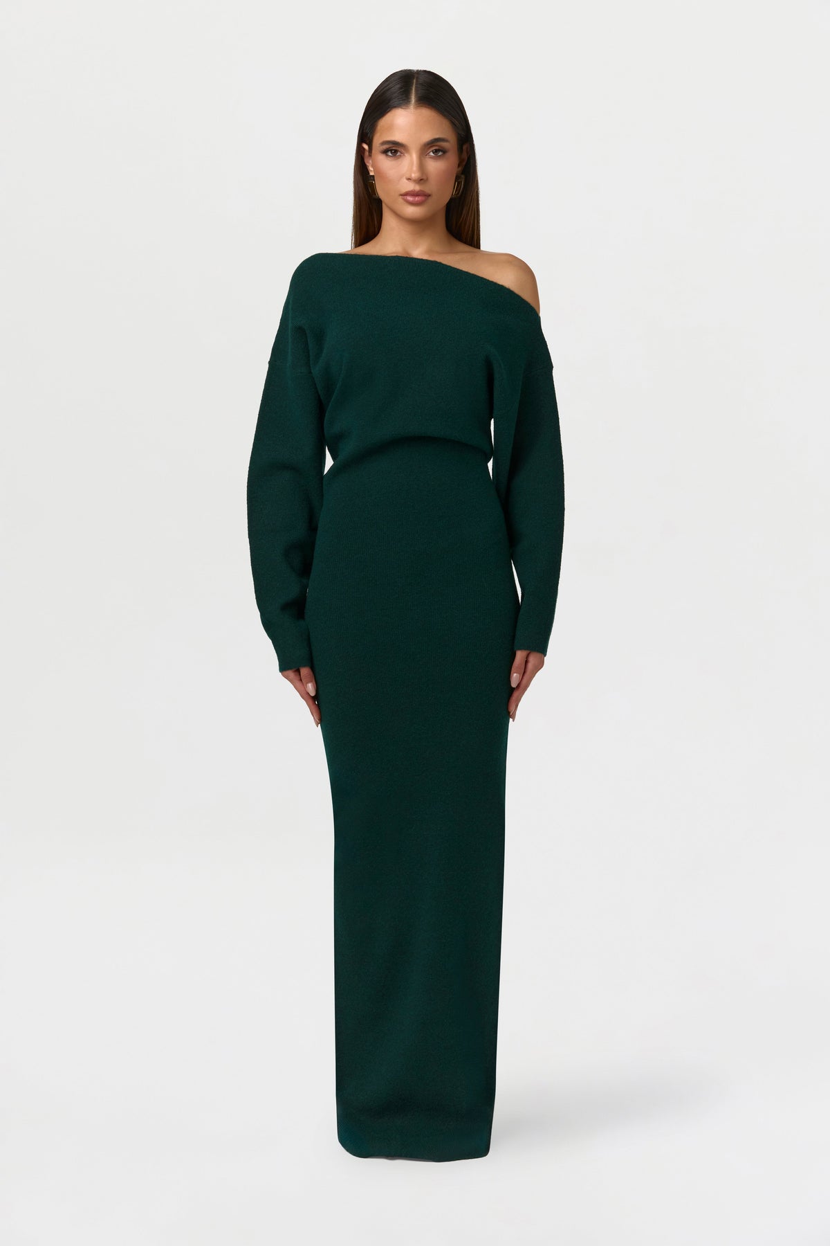 Women’s Off-Shoulder Long Sleeve Maxi Dress with Fitted Waist
