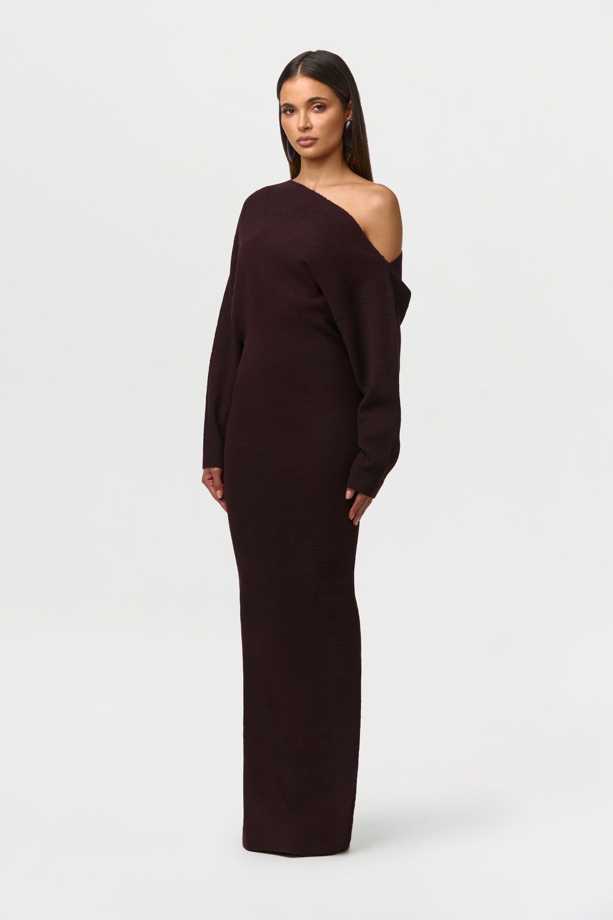 Women’s Off-Shoulder Long Sleeve Maxi Dress with Fitted Waist