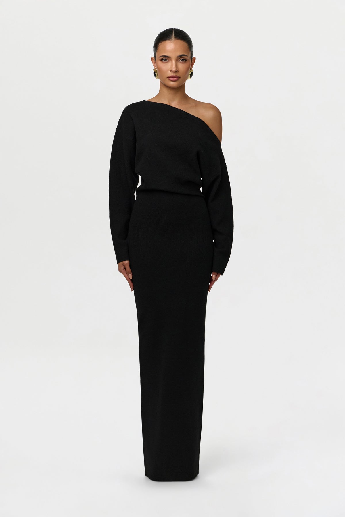 Women’s Off-Shoulder Long Sleeve Maxi Dress with Fitted Waist