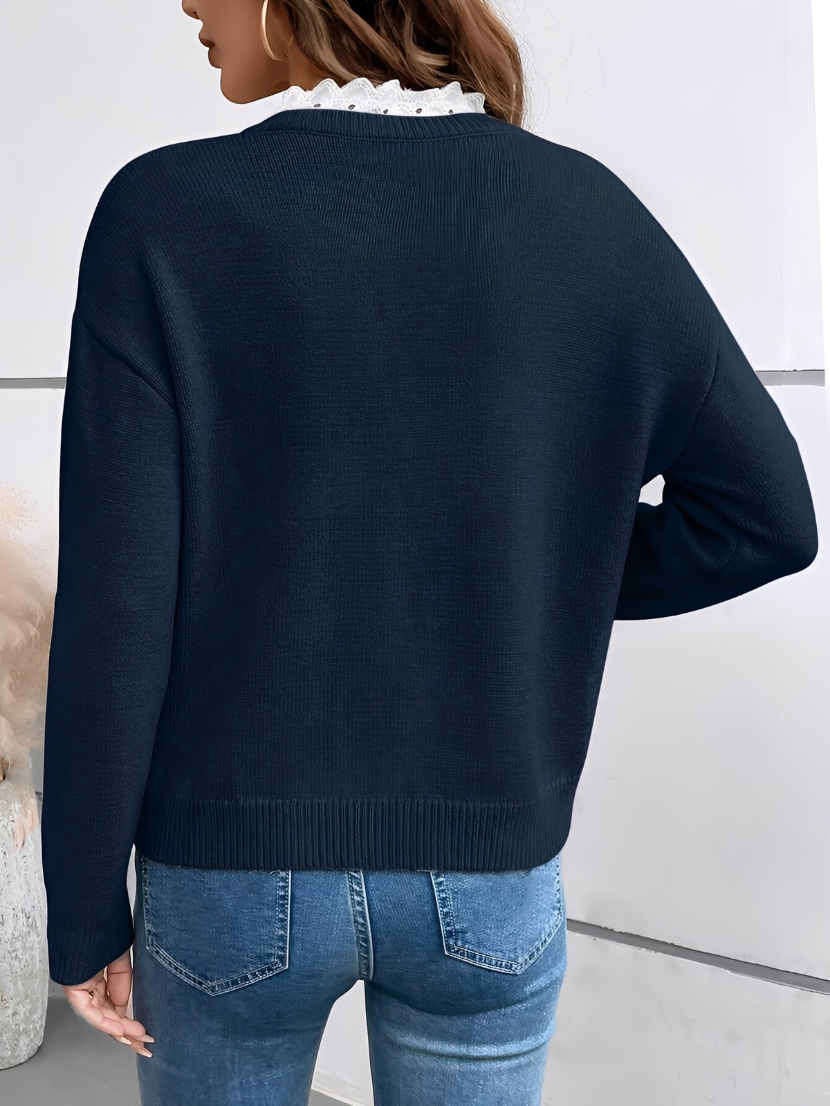 Women's Knit Sweater with Lace Collar
