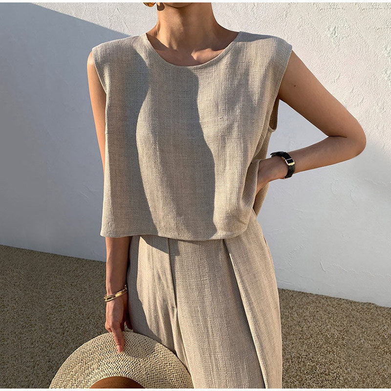 Women’s Sleeveless Two-Piece Lounge Set with Wide-Leg Pants