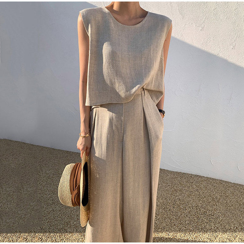 Women’s Sleeveless Two-Piece Lounge Set with Wide-Leg Pants