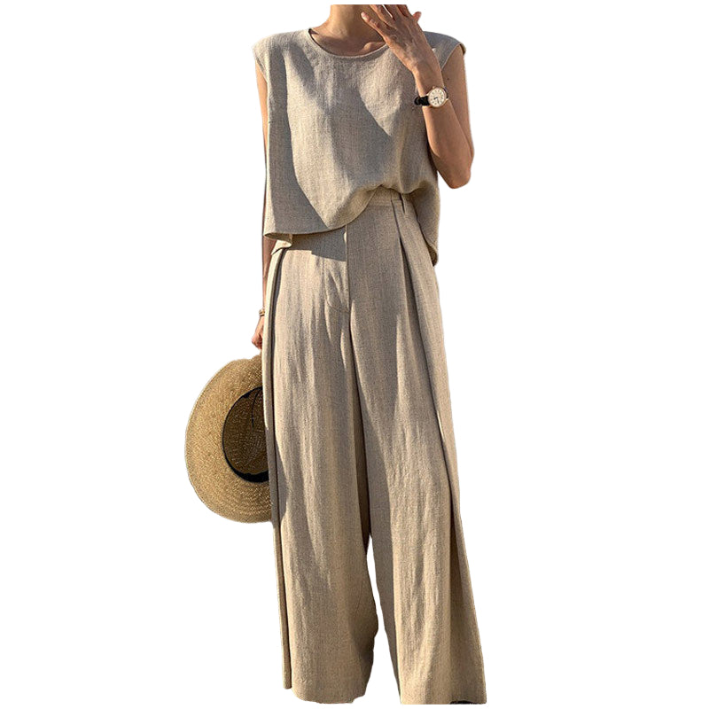 Women’s Sleeveless Two-Piece Lounge Set with Wide-Leg Pants