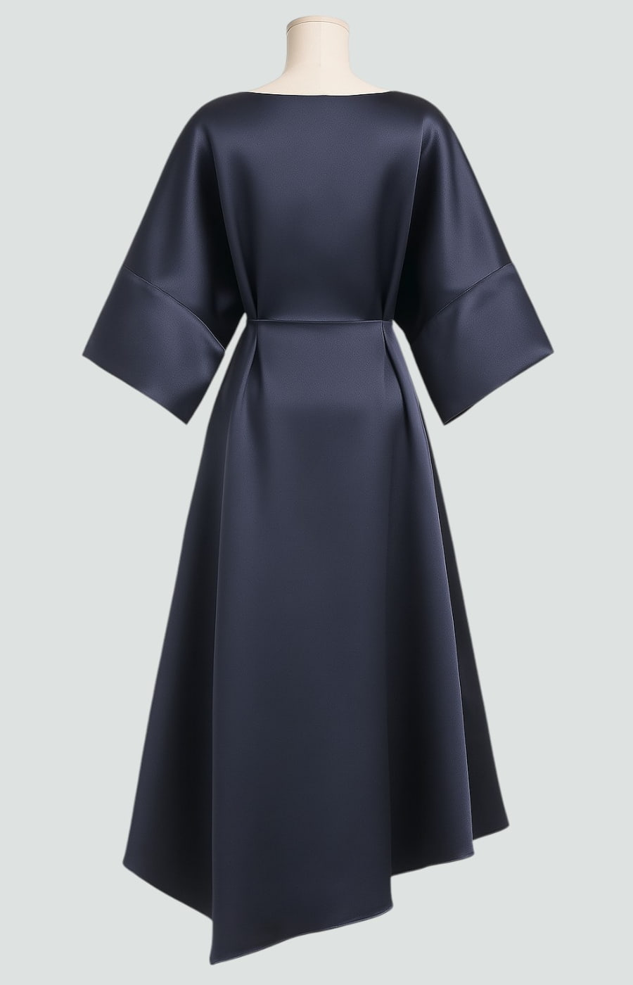 Elegant Draped Brooch Detail Midi Dress with Wide Sleeves