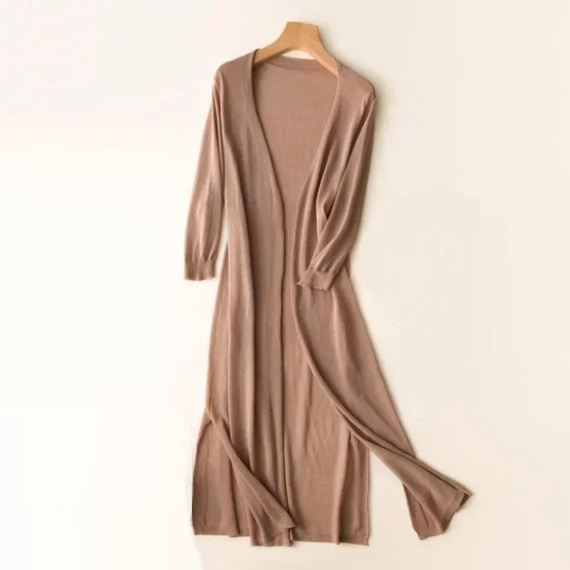 Women’s Elegant Open Front Longline Cardigan with Relaxed Fit