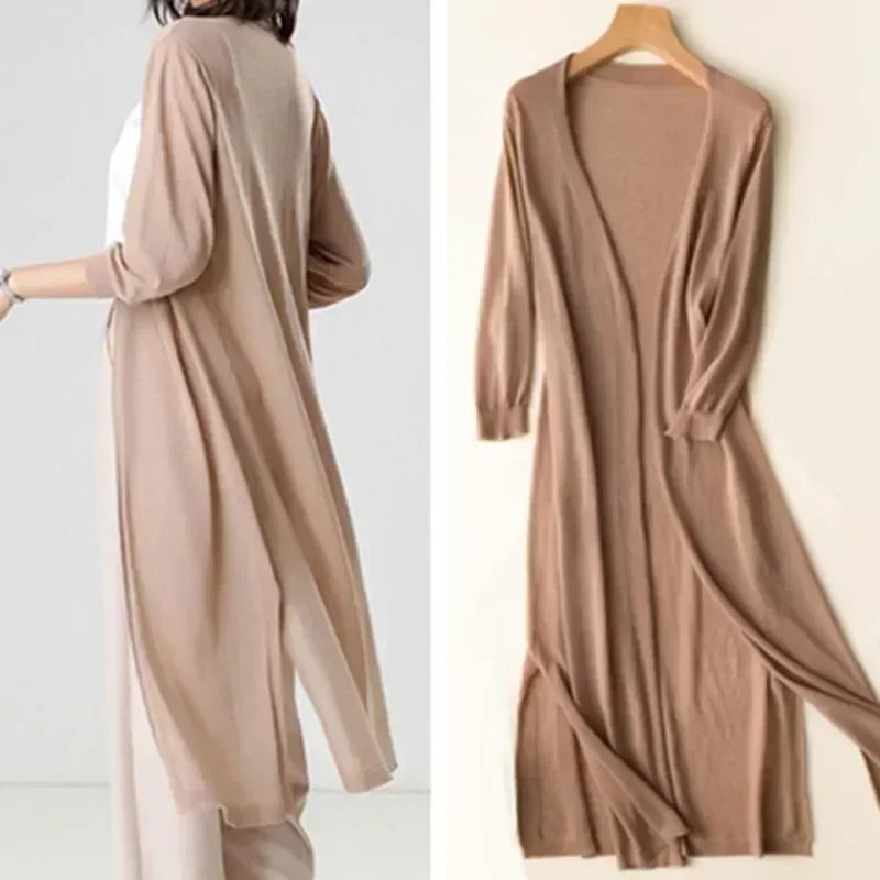 Women’s Elegant Open Front Longline Cardigan with Relaxed Fit