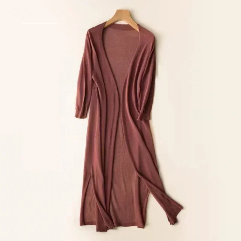 Women’s Elegant Open Front Longline Cardigan with Relaxed Fit