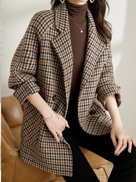 Women's Oversized Houndstooth Double-Breasted Blazer